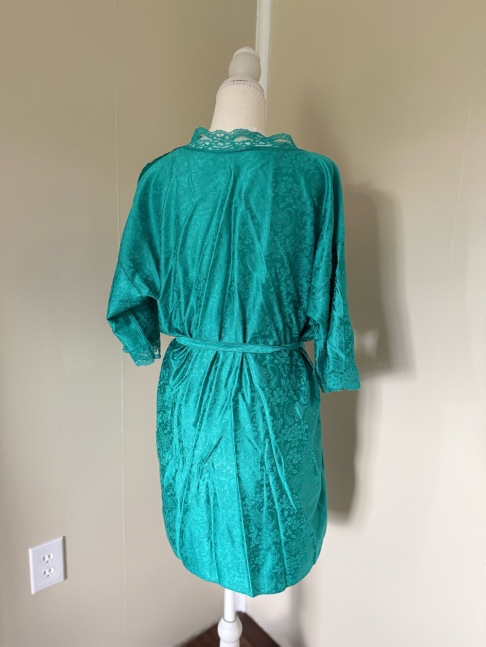 Vintage 70s Stardust Fairycore Emerald Green Teal Chemise Peignoir Set Florets L - Picture 5 of 16